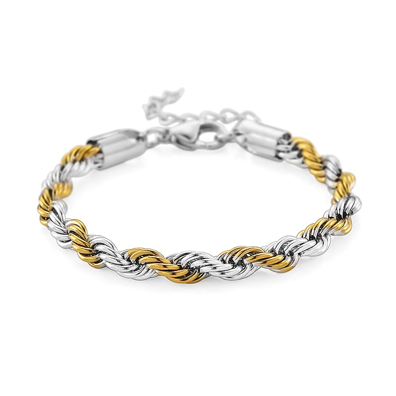 Mega Saving Rope Chain Bracelet in ION Plated YG and Stainless Steel (7-9In)