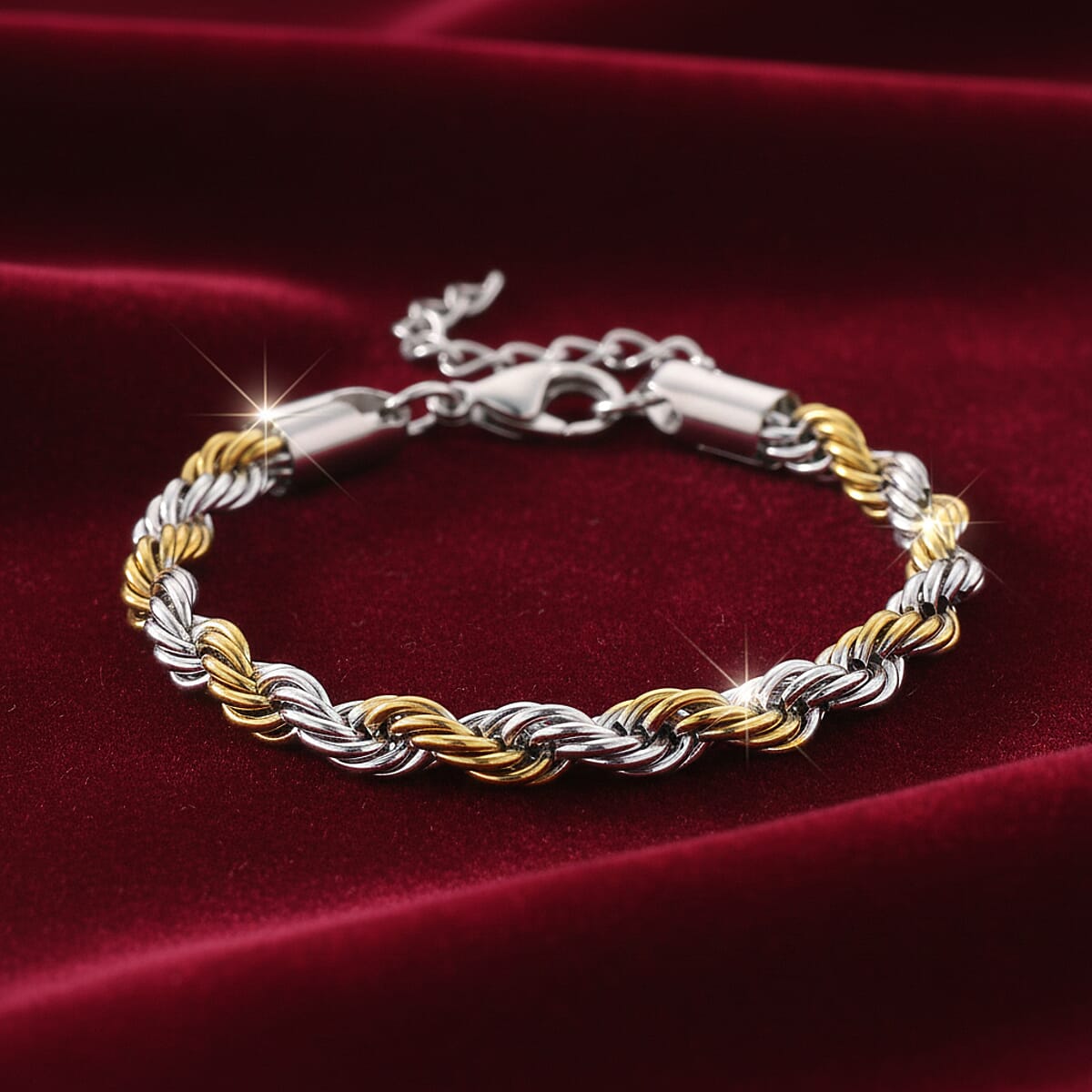 Rope Chain Bracelet in ION Plated YG and Stainless Steel (7-9In) image number 1