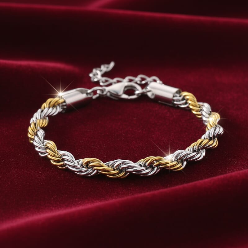 Rope Chain Bracelet in ION Plated YG and Stainless Steel (7-9In)