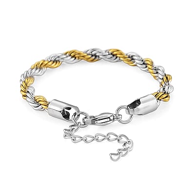 Mega Saving Rope Chain Bracelet in ION Plated YG and Stainless Steel (7-9In)