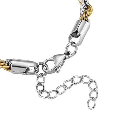Mega Saving Rope Chain Bracelet in ION Plated YG and Stainless Steel (7-9In)
