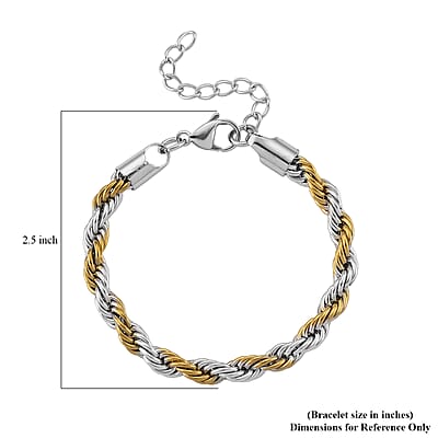 Mega Saving Rope Chain Bracelet in ION Plated YG and Stainless Steel (7-9In)