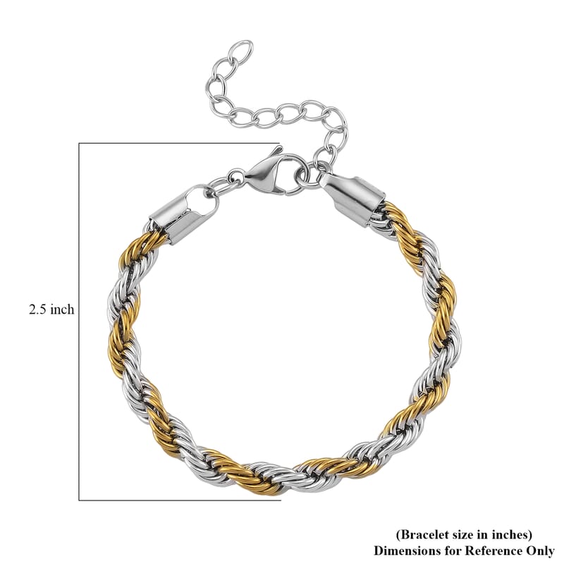 Rope Chain Bracelet in ION Plated YG and Stainless Steel (7-9In)