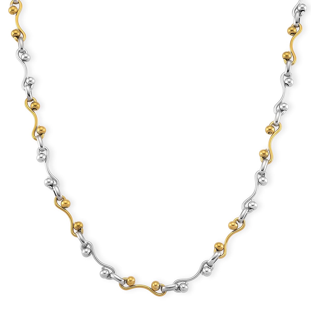 ION Plated YG and Stainless Steel Modern Wave Link Necklace 20-22 Inches
