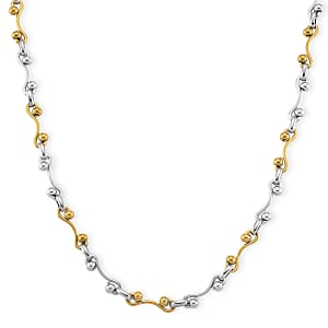 ION Plated YG and Stainless Steel Modern Wave Link Necklace 20-22 Inches