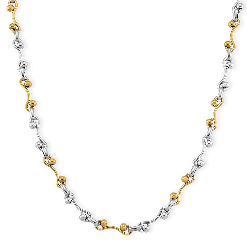 ION Plated YG and Stainless Steel Modern Wave Link Necklace 20-22 Inches