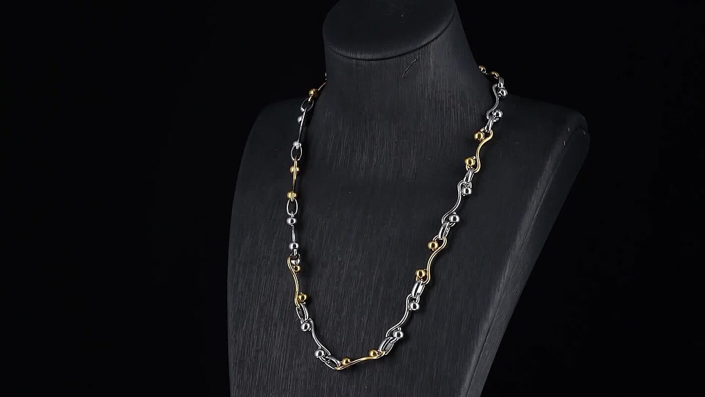 ION Plated YG and Stainless Steel Wave Link Necklace (20-22 Inches)