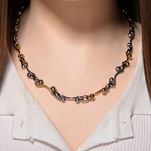 ION Plated YG and Stainless Steel Modern Wave Link Necklace 20-22 Inches