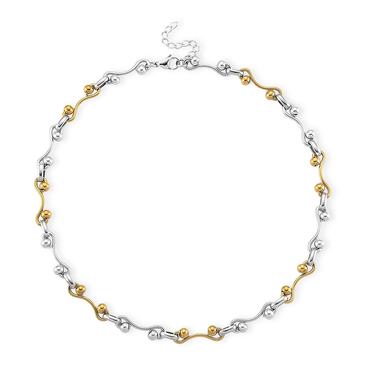 ION Plated YG and Stainless Steel Modern Wave Link Necklace 20-22 Inches
