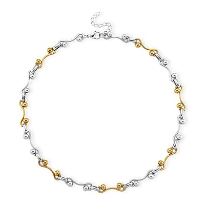 ION Plated YG and Stainless Steel Modern Wave Link Necklace 20-22 Inches