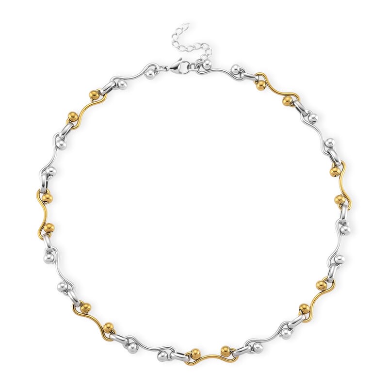 ION Plated YG and Stainless Steel Modern Wave Link Necklace 20-22 Inches
