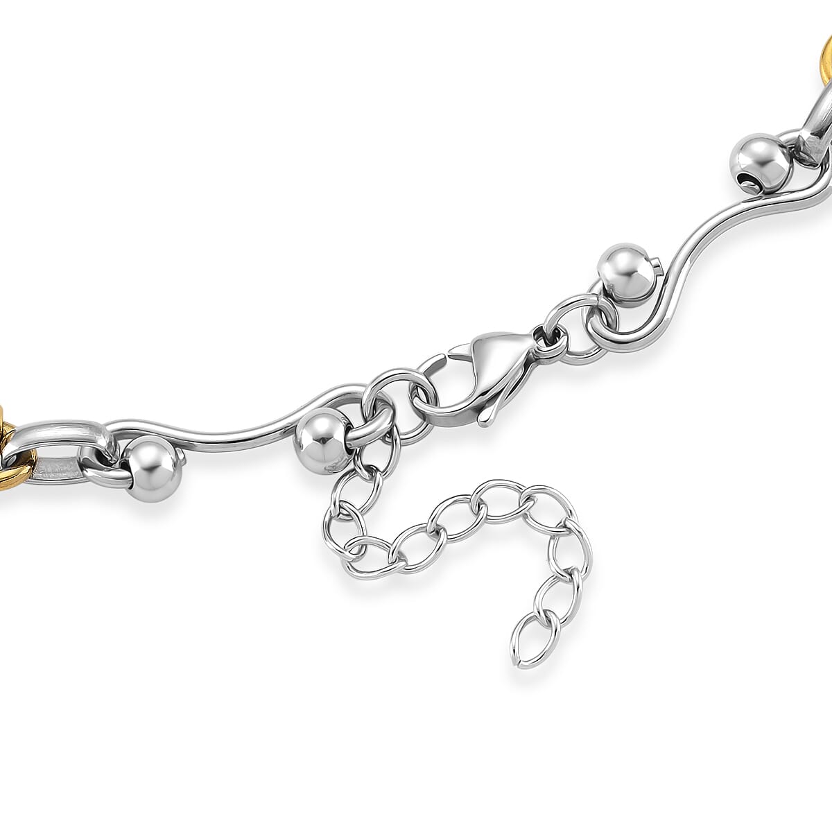 ION Plated YG and Stainless Steel Modern Wave Link Necklace 20-22 Inches image number 3