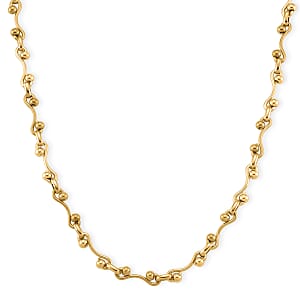 ION Plated YG Stainless Steel Modern Wave Link Necklace 20-22 Inches