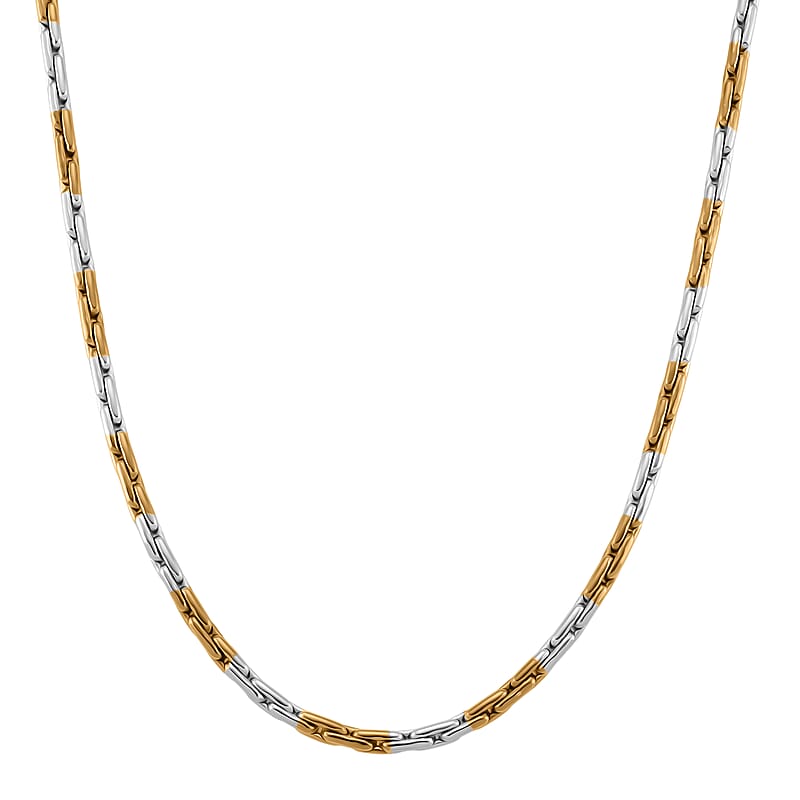 Hammered Circular Link Necklace in ION Plated YG and Stainless Steel (20-22 Inches)