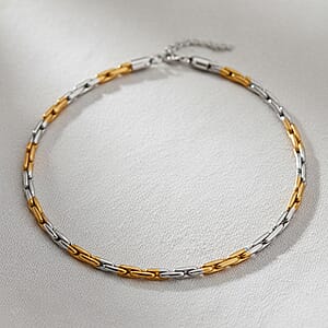 Hammered Circular Link Necklace in ION Plated YG and Stainless Steel (20-22 Inches)