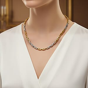 Hammered Circular Link Necklace in ION Plated YG and Stainless Steel (20-22 Inches)