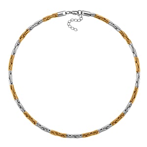 Hammered Circular Link Necklace in ION Plated YG and Stainless Steel (20-22 Inches)