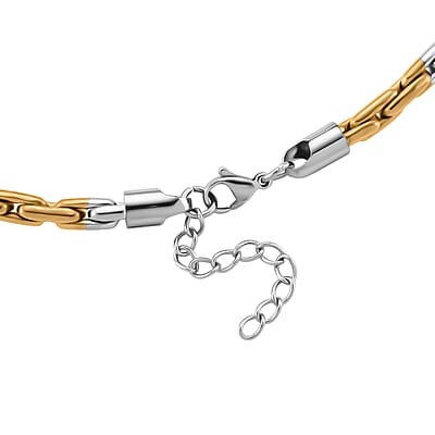 Hammered Circular Link Necklace in ION Plated YG and Stainless Steel (20-22 Inches)