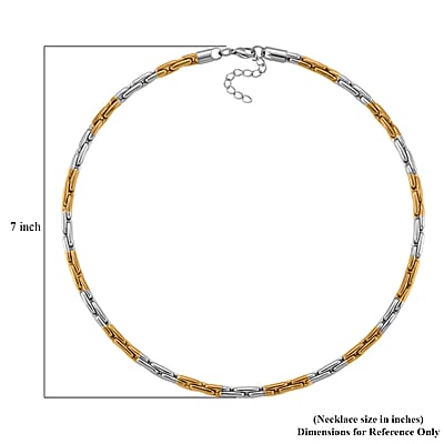 Hammered Circular Link Necklace in ION Plated YG and Stainless Steel (20-22 Inches)