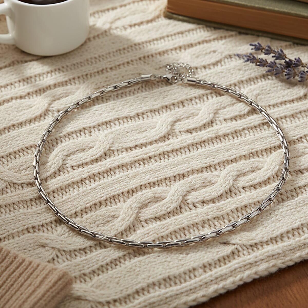 Hammer Circular Link Necklace in Stainless Steel 20-22 Inches image number 1