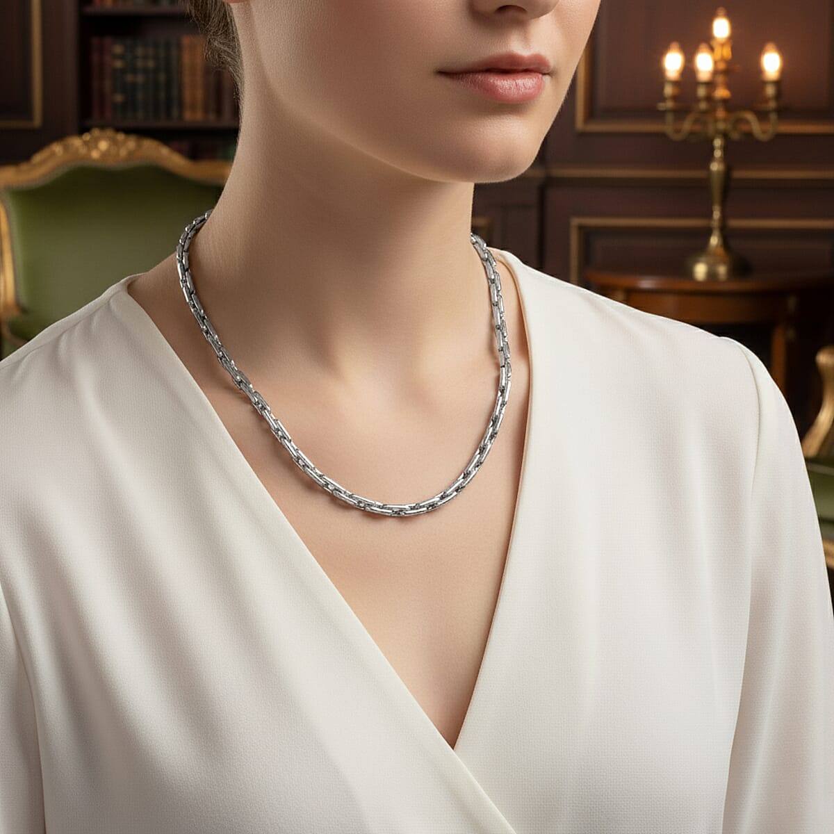 Hammer Circular Link Necklace in Stainless Steel 20-22 Inches image number 2