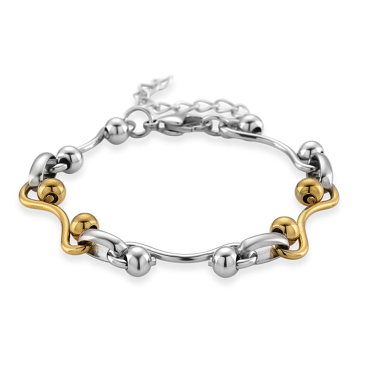 Modern Wave Link Chain Bracelet in ION Plated YG and Stainless Steel (7.00 In) image number 0
