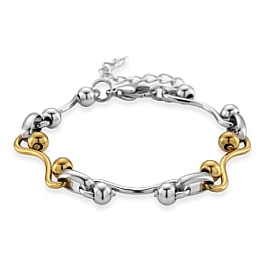Modern Wave Link Chain Bracelet in ION Plated YG and Stainless Steel (7.00 In)