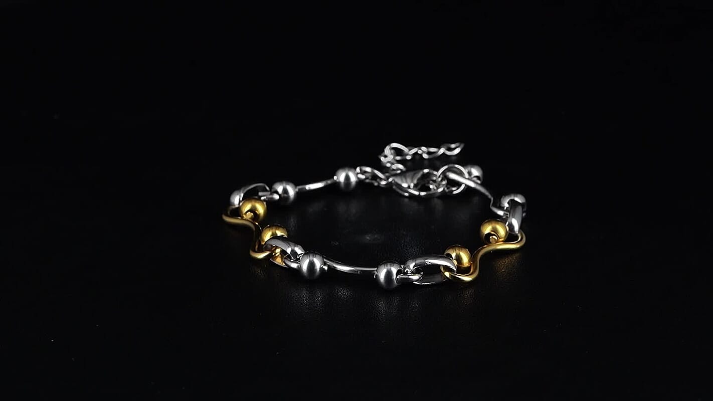 Wave Link Chain Bracelet in ION Plated YG and Stainless Steel (7.00 In)