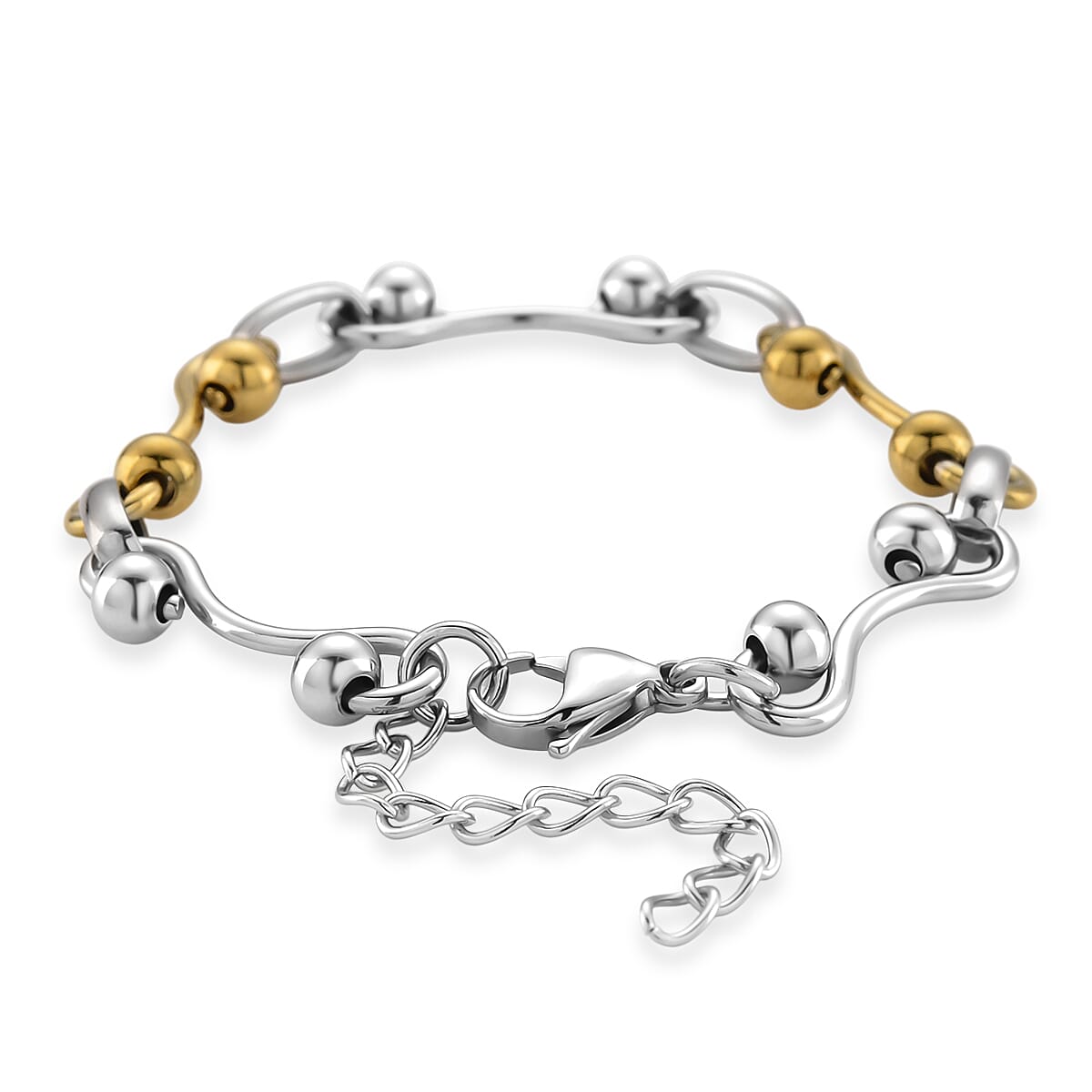 Modern Wave Link Chain Bracelet in ION Plated YG and Stainless Steel (7.00 In) image number 2