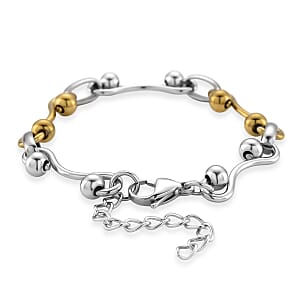 Modern Wave Link Chain Bracelet in ION Plated YG and Stainless Steel (7.00 In)