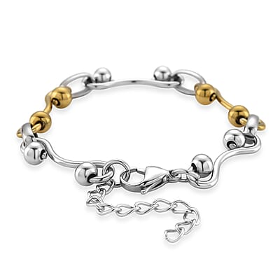 Modern Wave Link Chain Bracelet in ION Plated YG and Stainless Steel (7.00 In)
