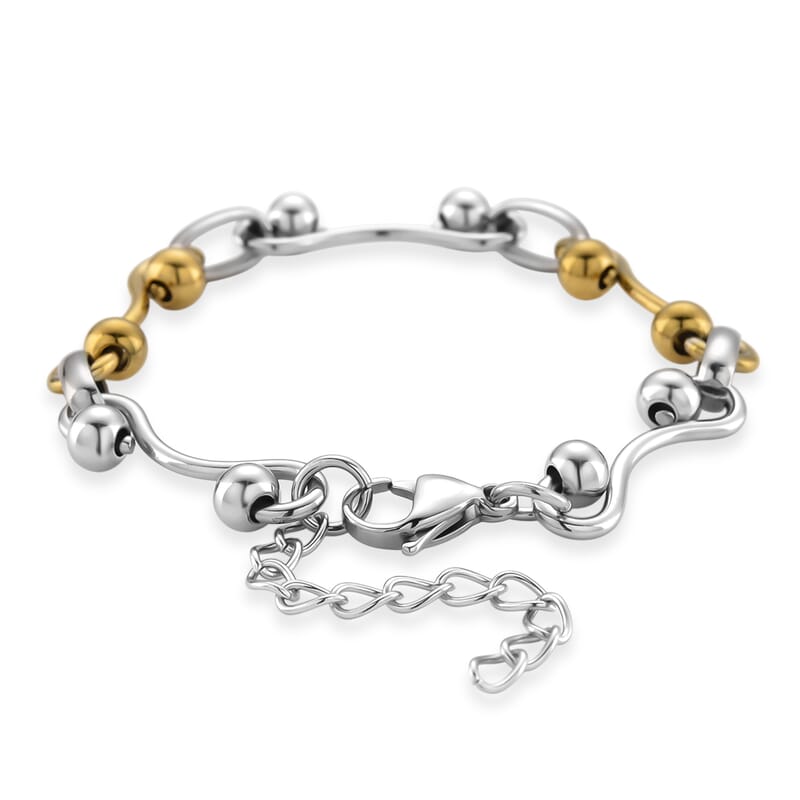Modern Wave Link Chain Bracelet in ION Plated YG and Stainless Steel (7.00 In)