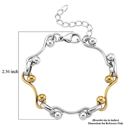 Modern Wave Link Chain Bracelet in ION Plated YG and Stainless Steel (7.00 In)