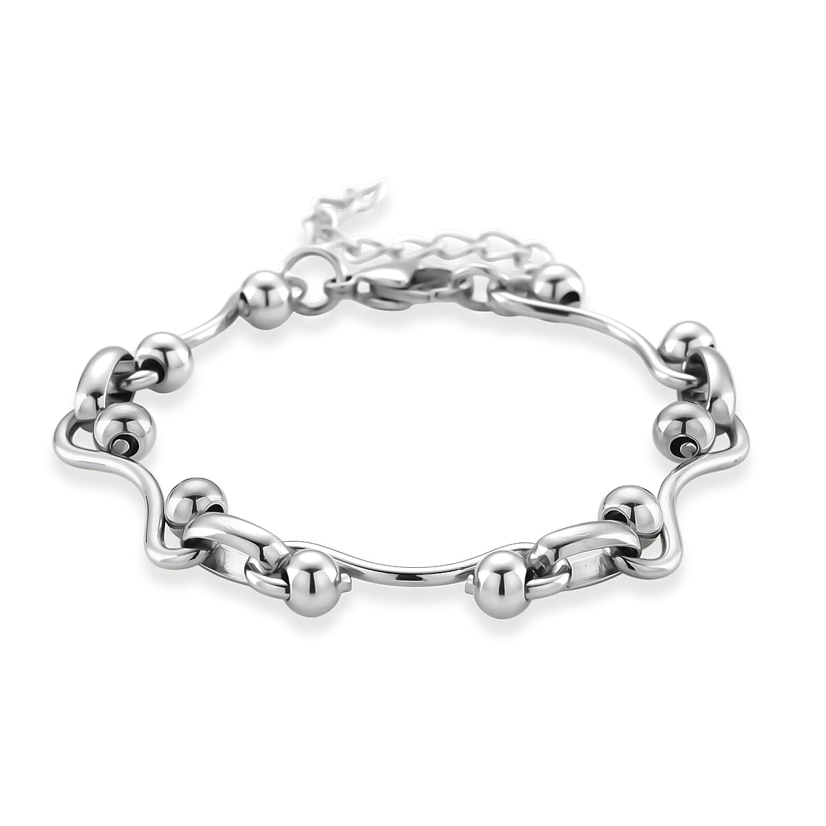 Modern Wave Link Chain Bracelet in Stainless Steel (7.00 In) image number 0