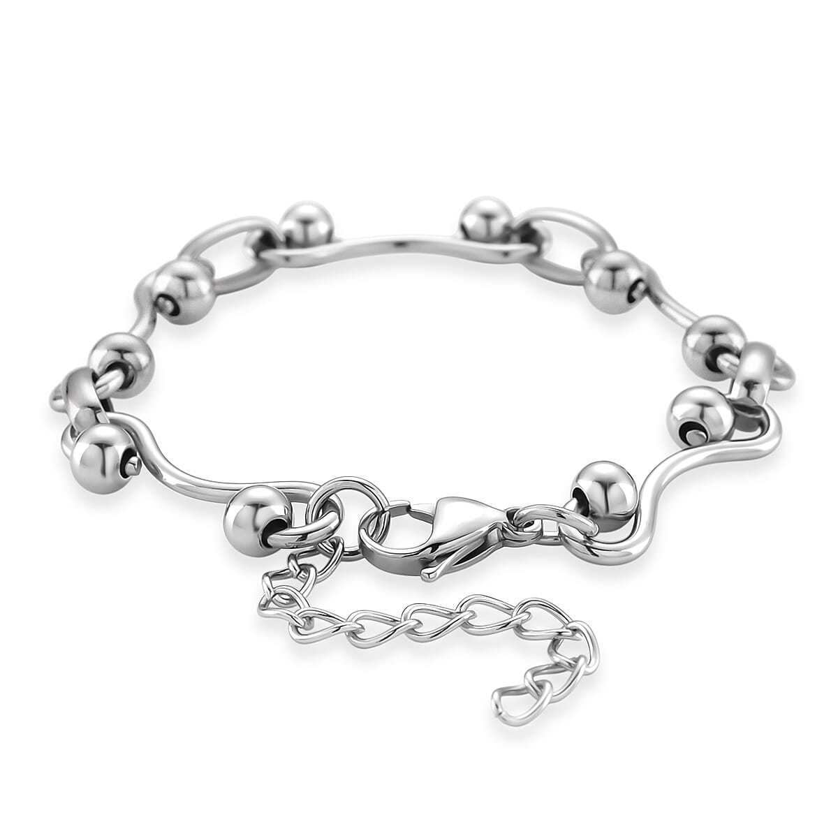 Modern Wave Link Chain Bracelet in Stainless Steel (7.00 In) image number 2