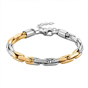 Hammer Circular Link Bracelet in ION Plated YG and Stainless Steel (7-9In)