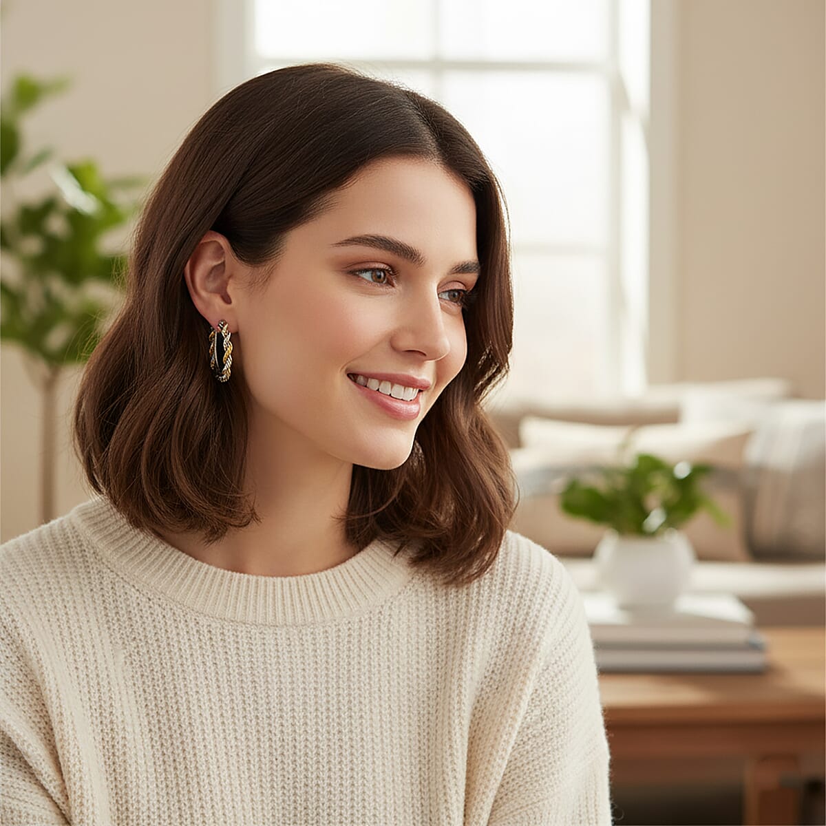 Rope Chain Hoop Earrings in ION Plated YG and Stainless Steel image number 2