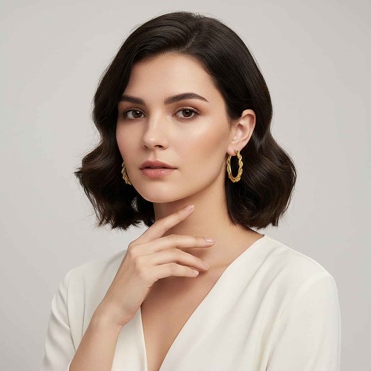 Rope Chain Hoop Earrings in ION Plated YG Stainless Steel image number 2