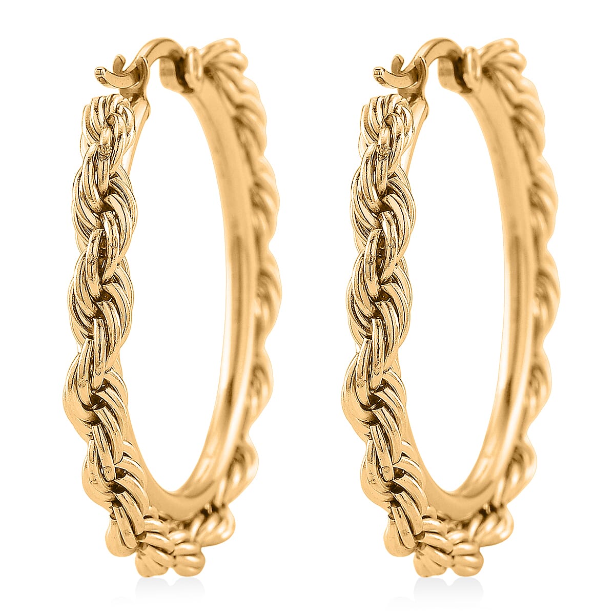 Rope Chain Hoop Earrings in ION Plated YG Stainless Steel image number 4