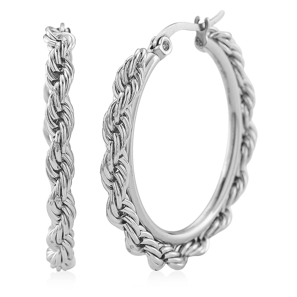 Rope Chain Hoop Earrings in ION Plated YG and Stainless Steel
