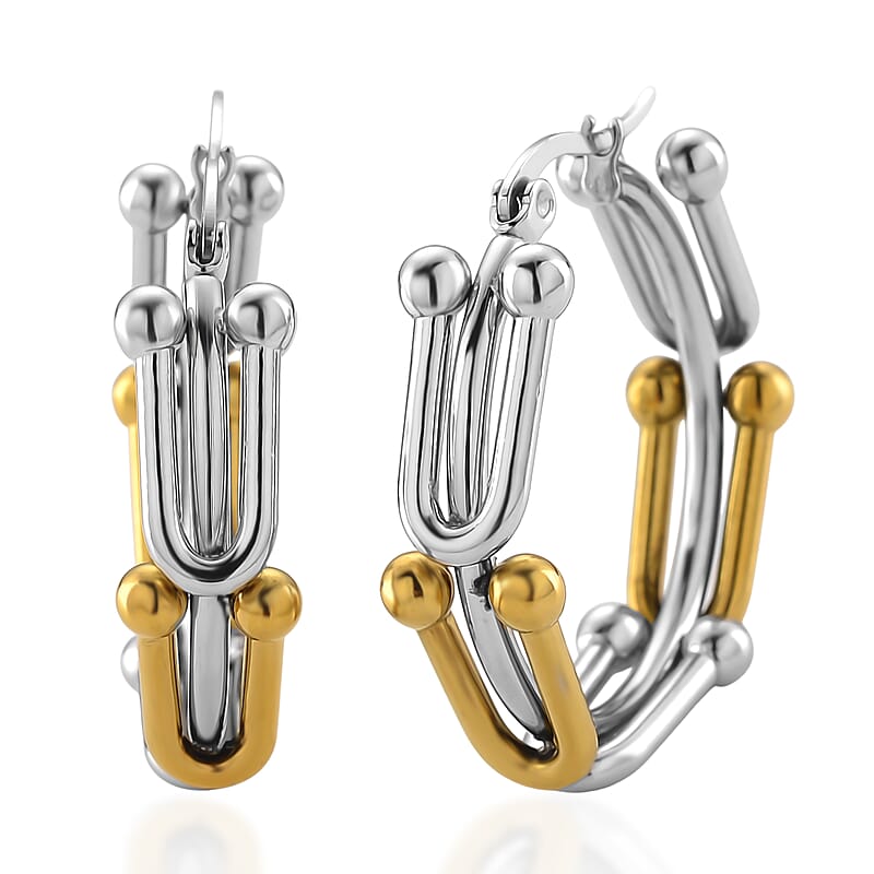 Moderna Cavallo Chain Hoop Earrings in ION Plated YG and Stainless Steel