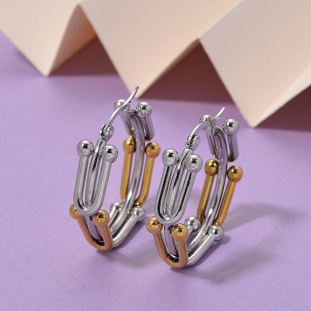 U-Link Hoop Earrings in ION Plated YG and Stainless Steel image number 1
