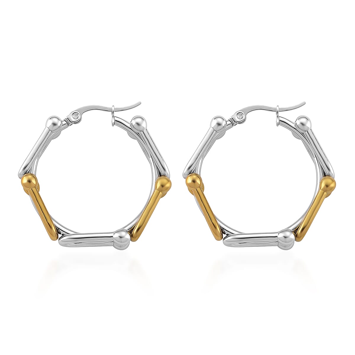 U-Link Hoop Earrings in ION Plated YG and Stainless Steel image number 3