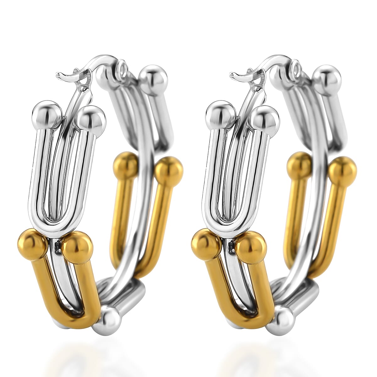 U-Link Hoop Earrings in ION Plated YG and Stainless Steel image number 4