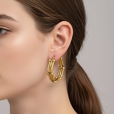 Moderna Cavallo Chain Hoop Earrings in ION Plated YG Stainless Steel