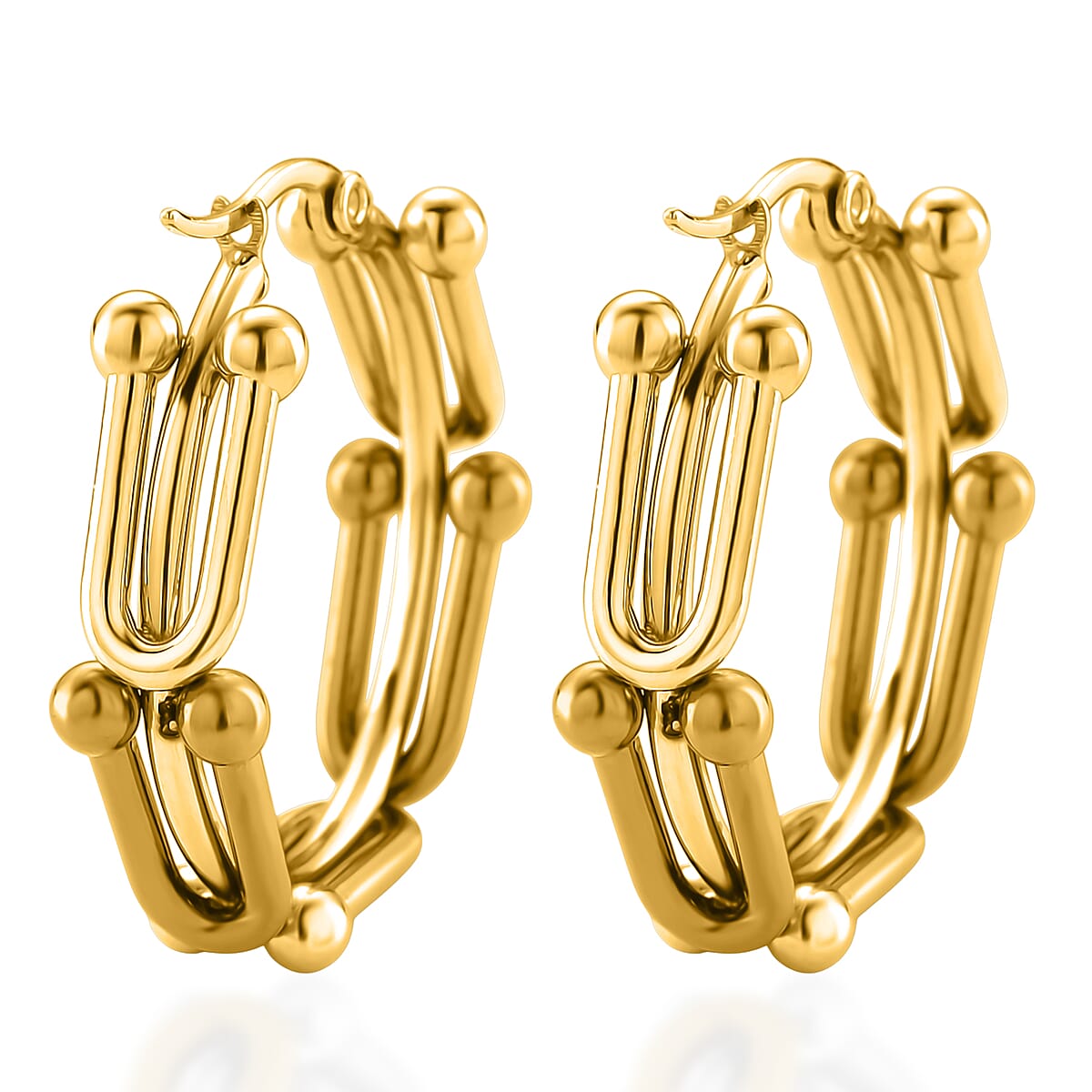 Moderna Cavallo Chain Hoop Earrings in ION Plated YG Stainless Steel image number 4
