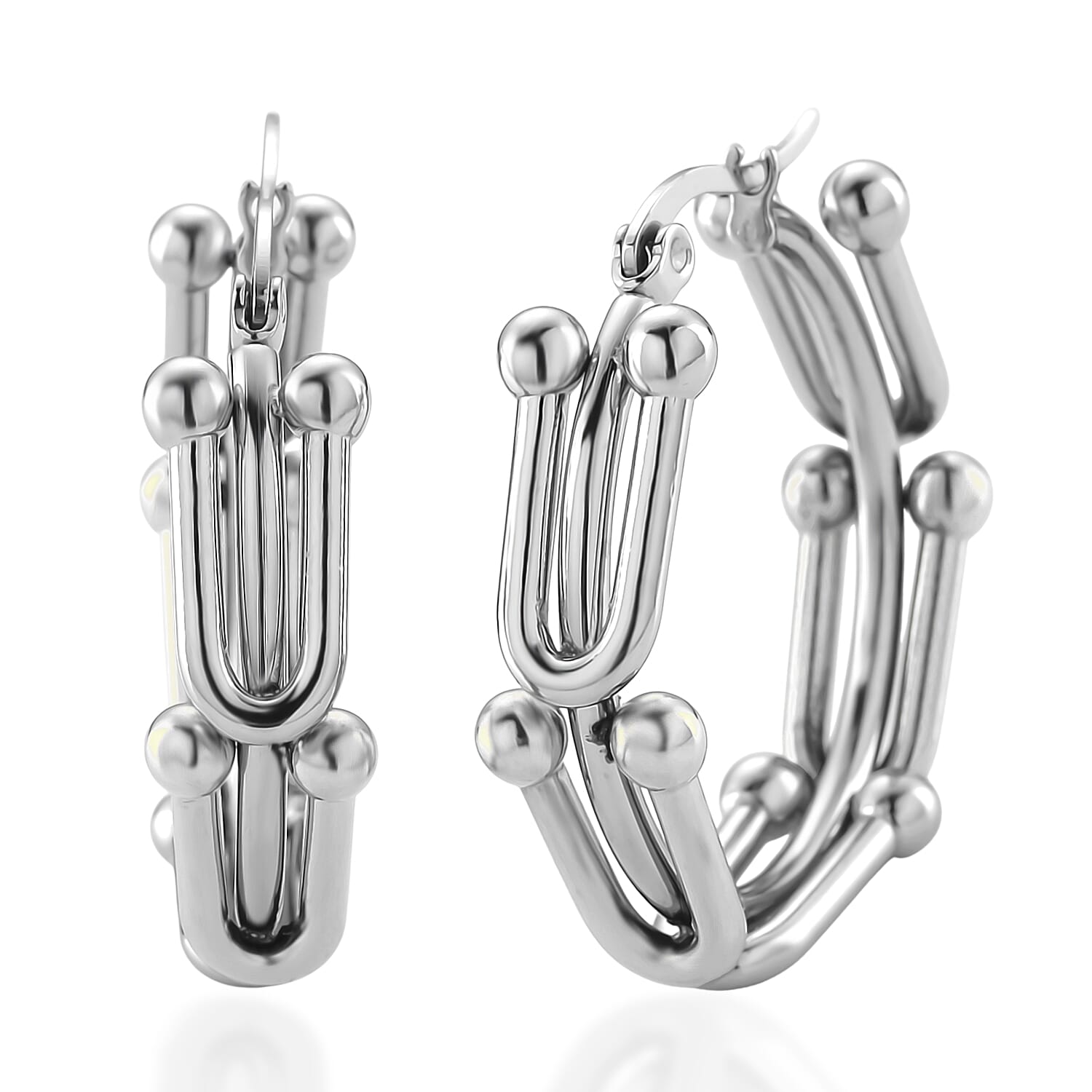 Moderna Cavallo Chain Hoop Earrings in Stainless Steel