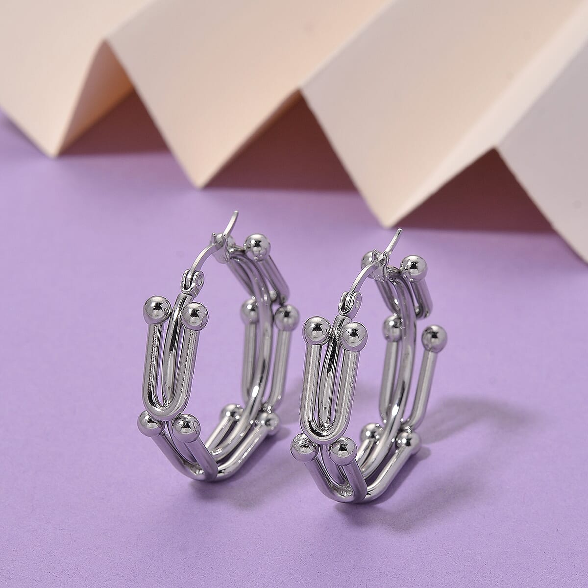 U-Link Hoop Earrings in Stainless Steel image number 1