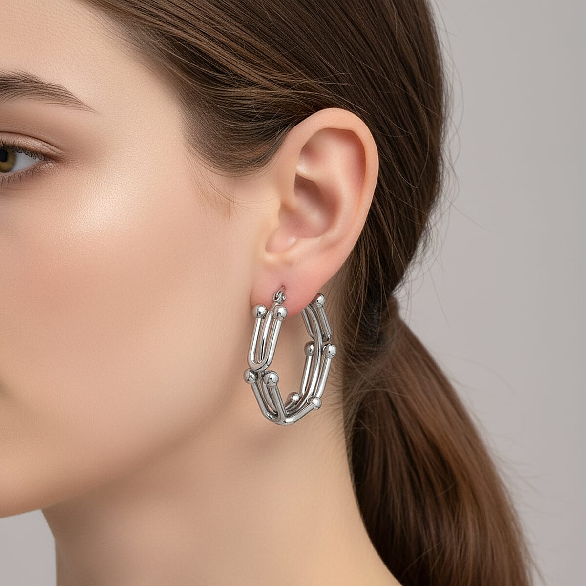 U-Link Hoop Earrings in Stainless Steel image number 2