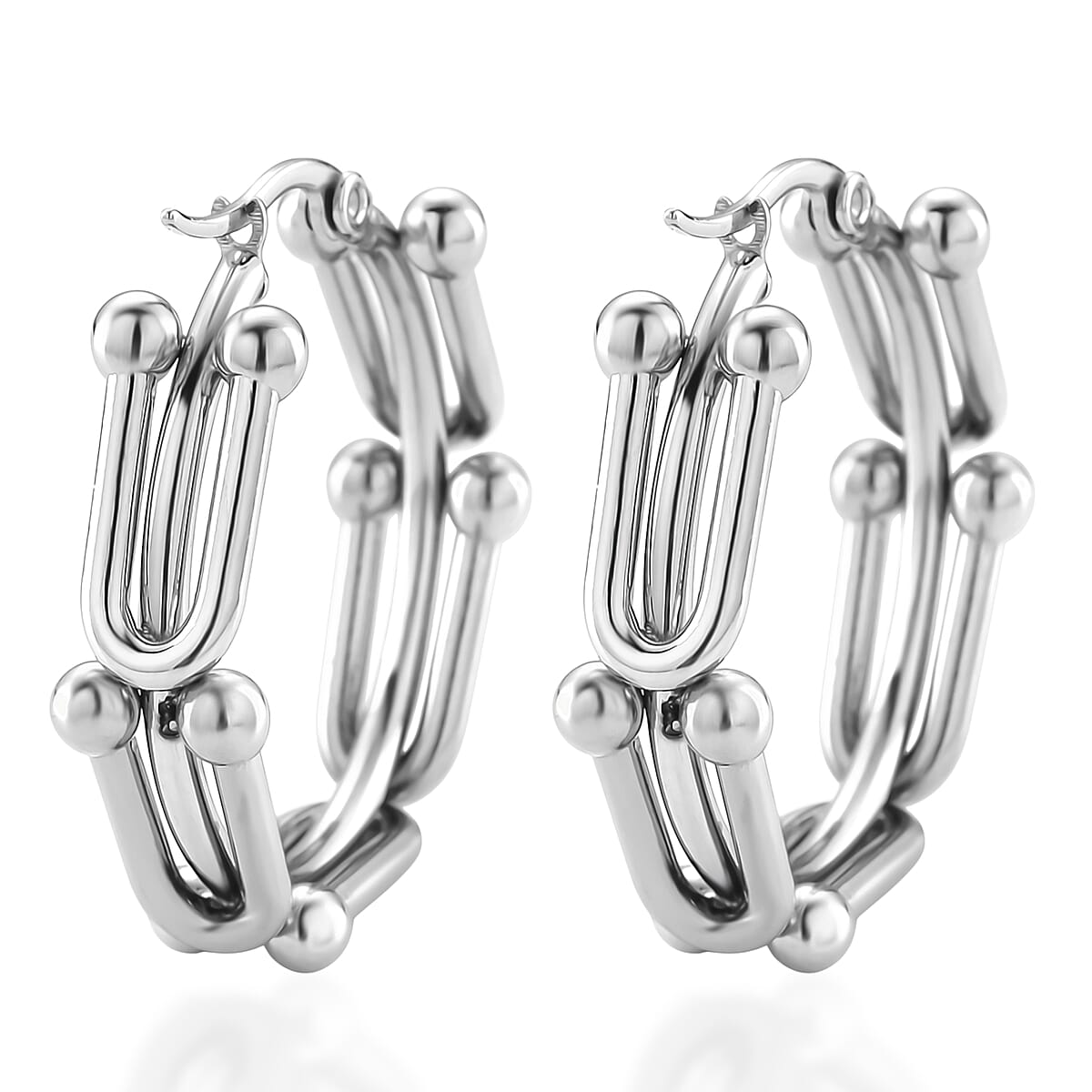 U-Link Hoop Earrings in Stainless Steel image number 4